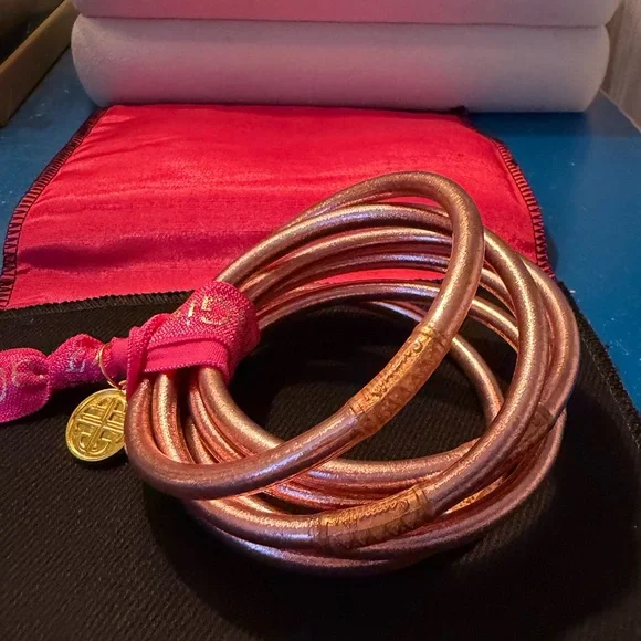 BudhaGirl ROSE GOLD ALL WEATHER BANGLES® (SET OF 6)- SERENITY PRAYER - Picture 2 of 4